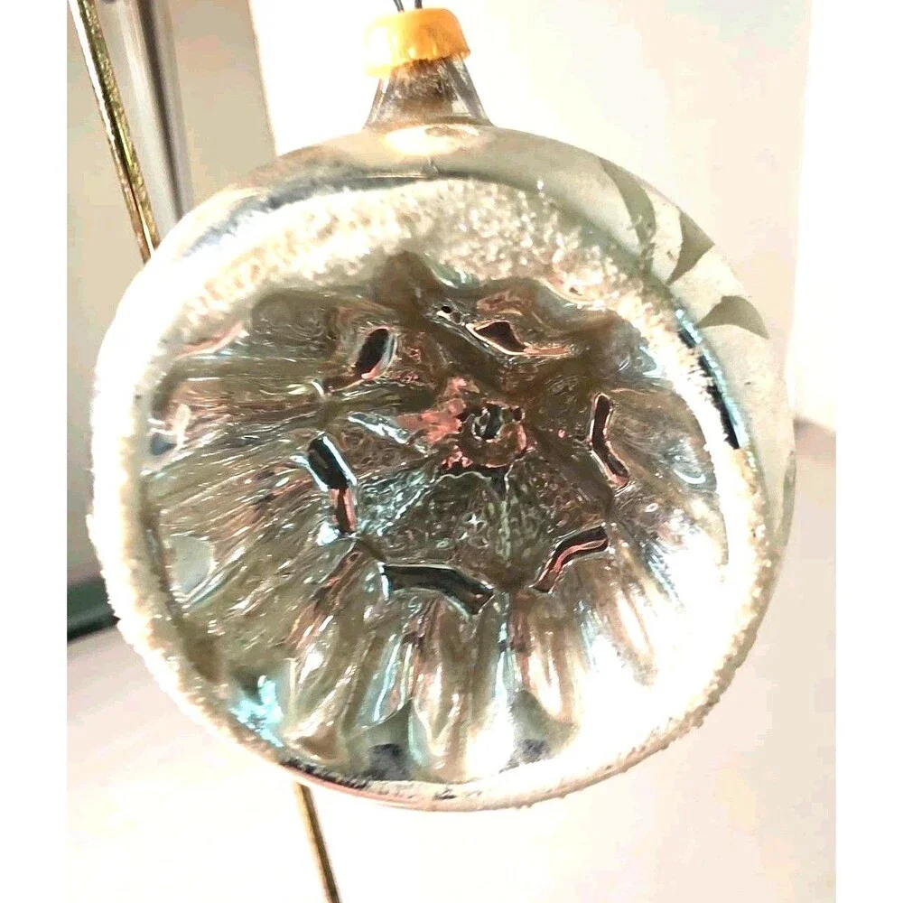 Antique 1930s Indent Mercury Glass Christmas Ornament Silver Hand Blown Ball